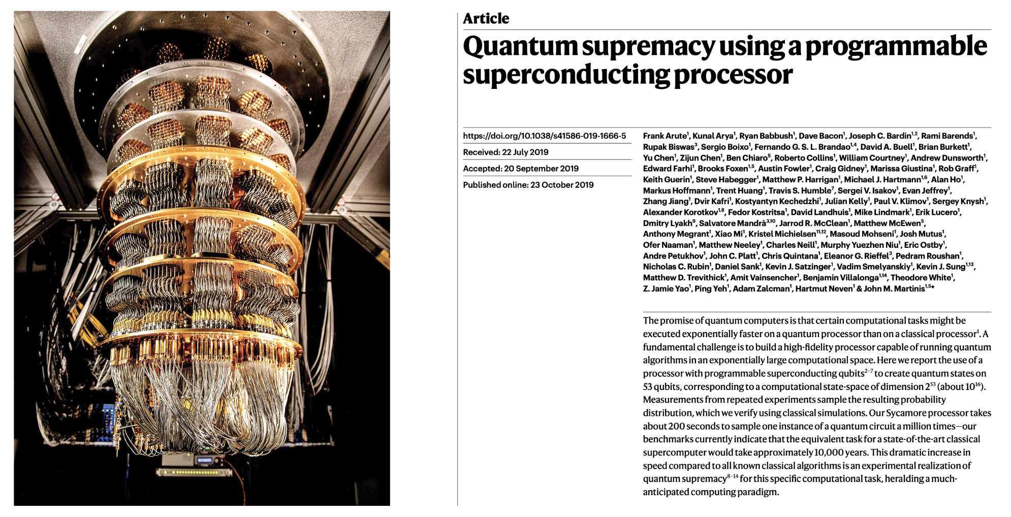 Quantum computer and the quantum supremacy paper by Google.